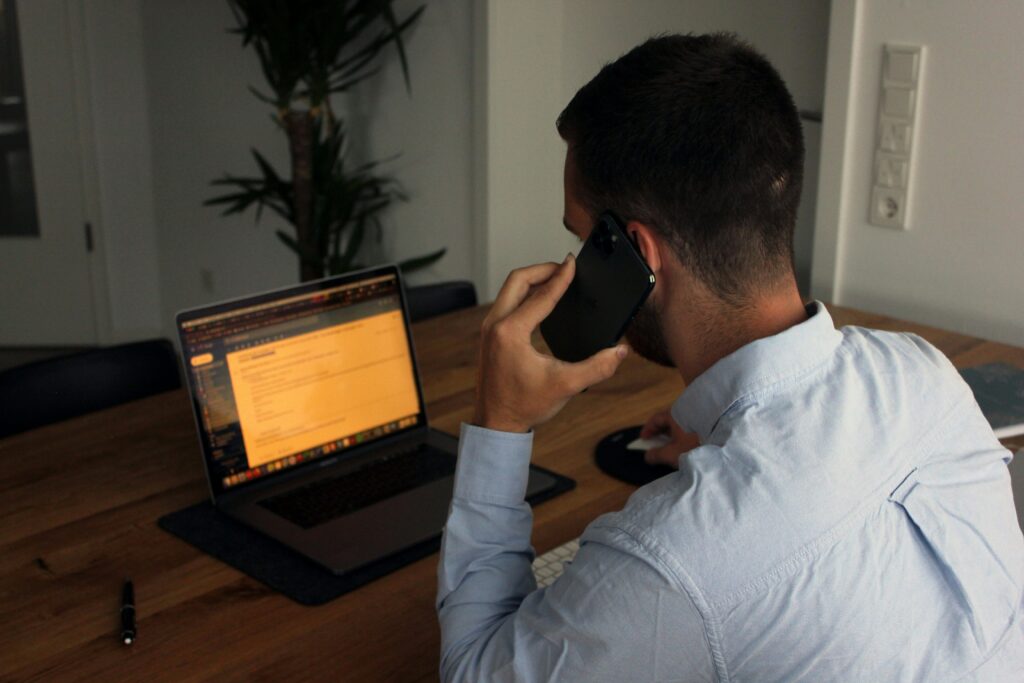 man practicing how to negotiate his salary on the phone